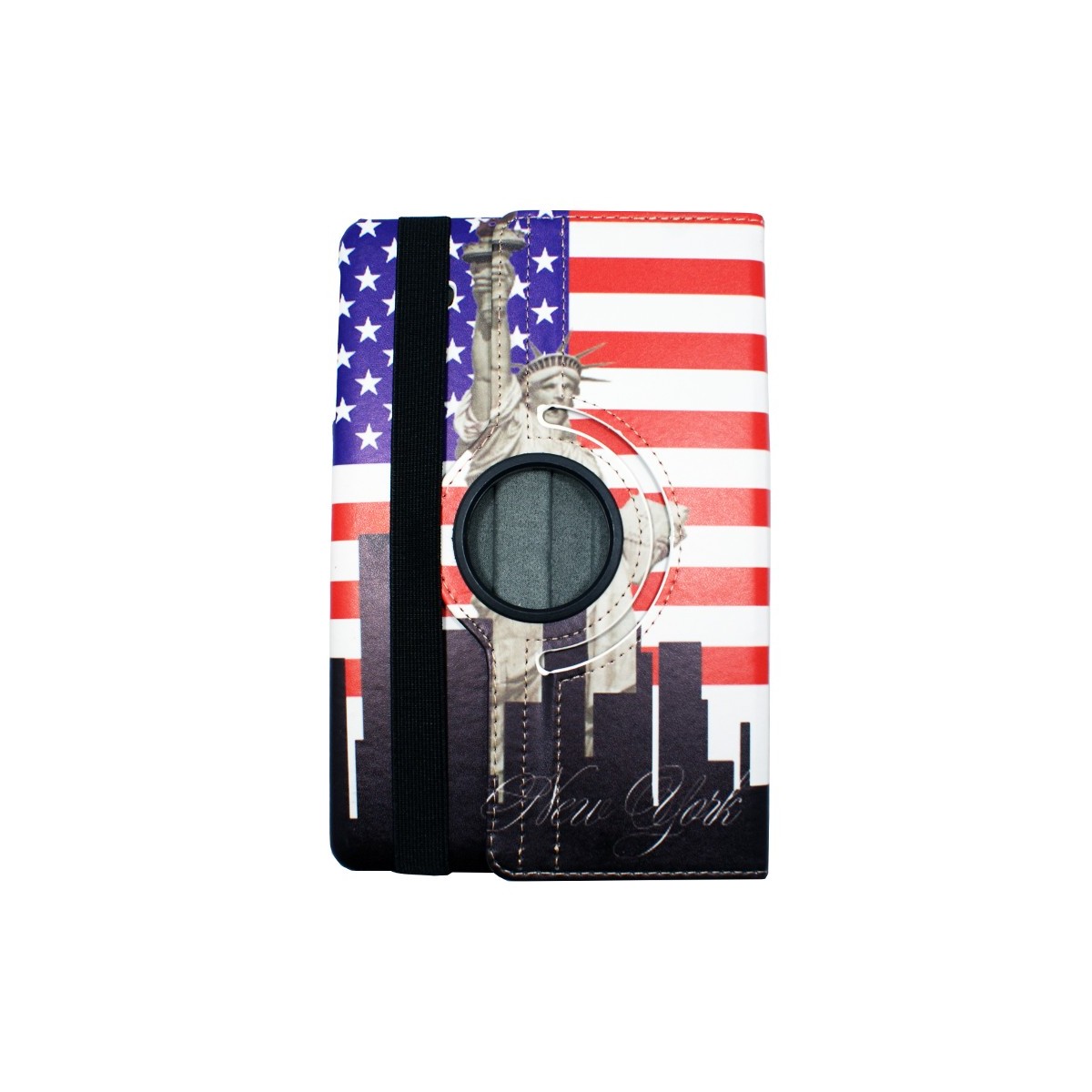 Crazy Kaze - Etui Galaxy Tab E 9.6 Rotatif 360° motif Drapeau USA et Statue de la Liberté